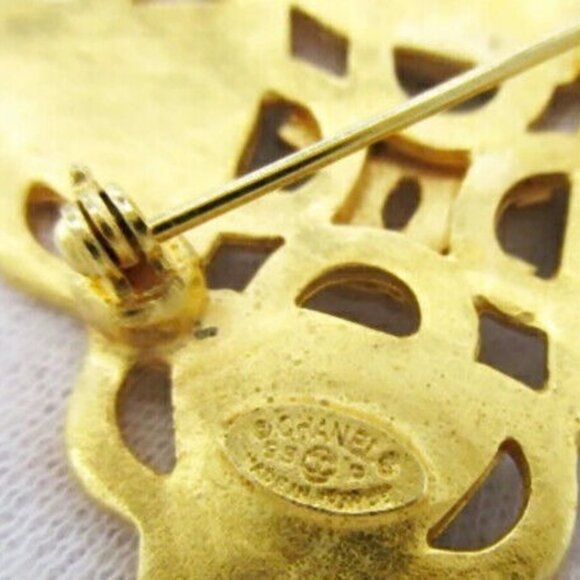 CHANEL CC Logos Black Cross Square Brooch Gold Tone Pin 95P Auth - Picture 4 of 5